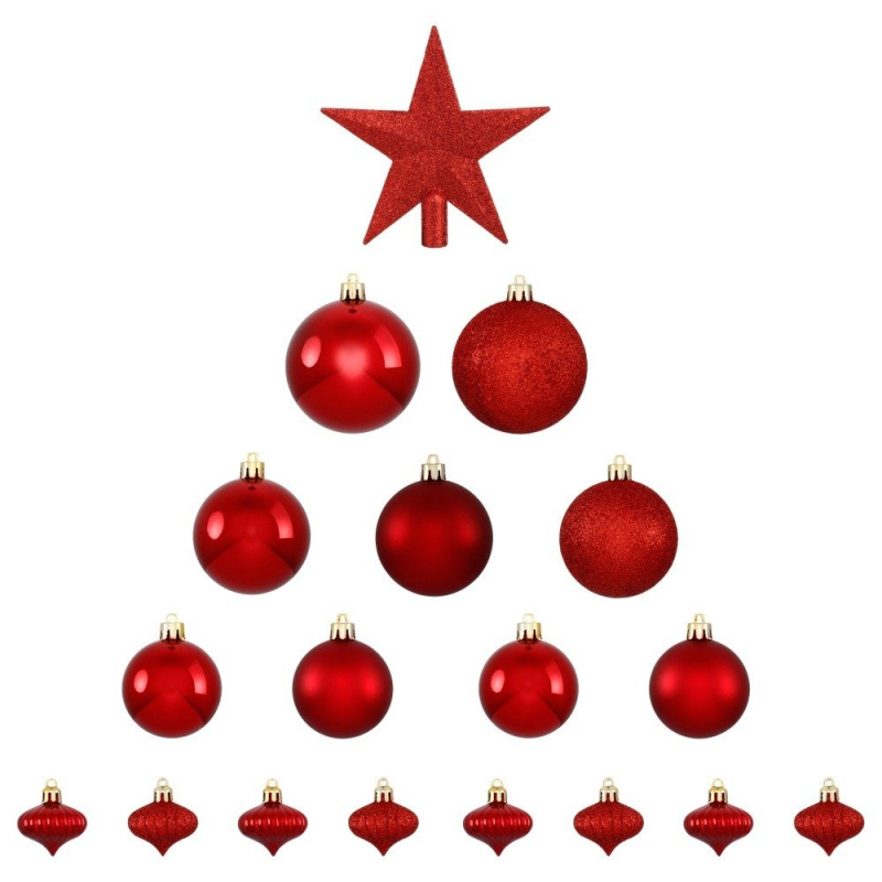 Fééric Lights and Christmas Vánoční koule s hvězdou, sada 18 ks, červená barva 113044RG červená