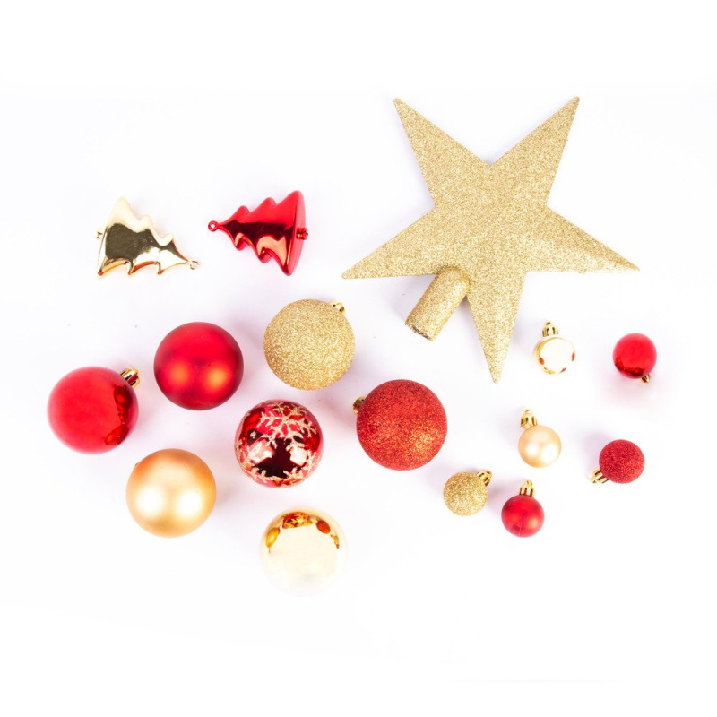 Fééric Lights and Christmas Vánoční koule, sada 44 ks s hvězdou, zlatá a červená barva 694531A červená