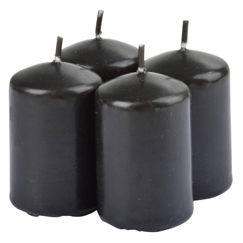 Homea Sada vonných svíček, 4 kusy, 6 cm, černá barva, santalové dřevo černá