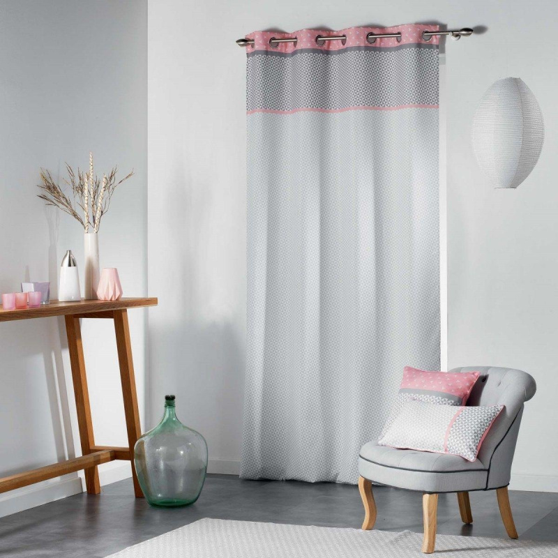 Douceur d'intérieur Závěs MATIK 140 x 260 cm, bílý s růžovou výzdobu bílá