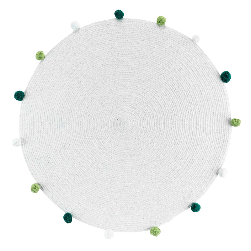 Douceur d'intérieur Kulatý koberec s bambulemi v zelené barvě POMPOMPARTY, Ø 90 cm bílý