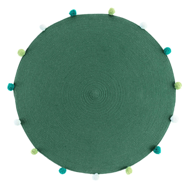 Douceur d'intérieur Kulatý koberec s bambulemi v zelené barvě POMPOMPARTY, Ø 90 cm zelený