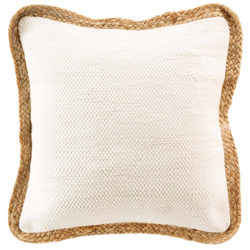 Douceur d'intérieur Dekorční polštář s jutovým lemem 45 x 45 cm, přírodní barva bílá