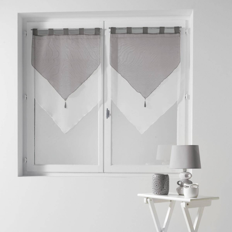 Douceur d'intérieur Krátká záclona s poutky DUO, voál, s třásněmi, 2 kusy 60 x 90 cm šedá
