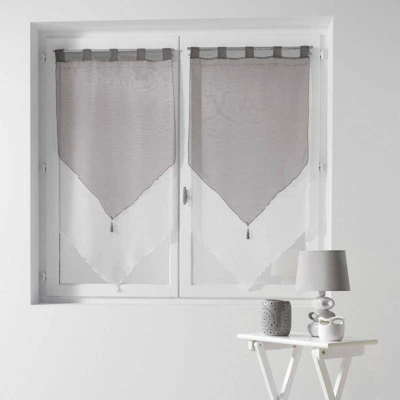 Douceur d'intérieur Krátká záclona s poutky DUO, voál, s třásněmi, 2 kusy 60 x 120 cm šedá