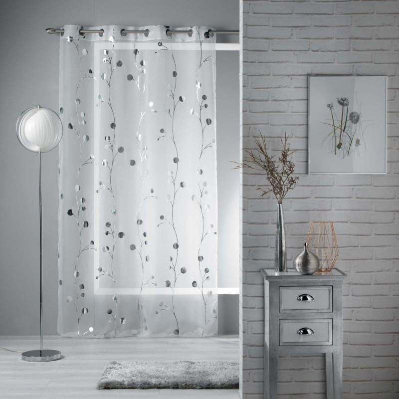 Douceur d'intérieur Závěs na očkách CLOCHETTES, 140 x 240 cm, bílý se střibrnem tiskem bílá 51839