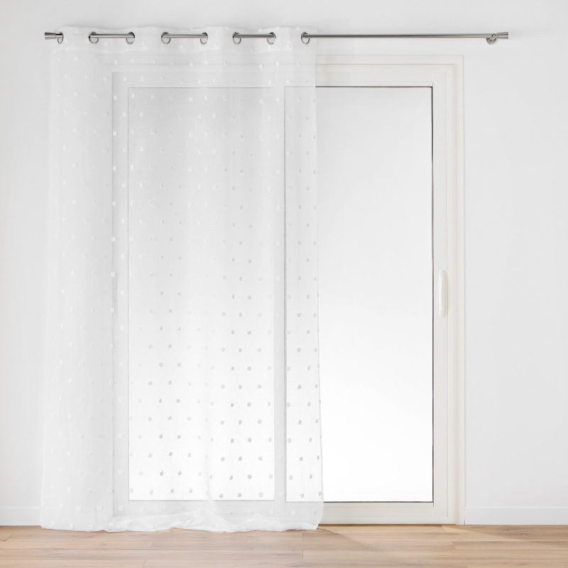 Douceur d'intérieur Okenní záclona s bambulkami, 140 x 240 cm, POMPINOU bílý