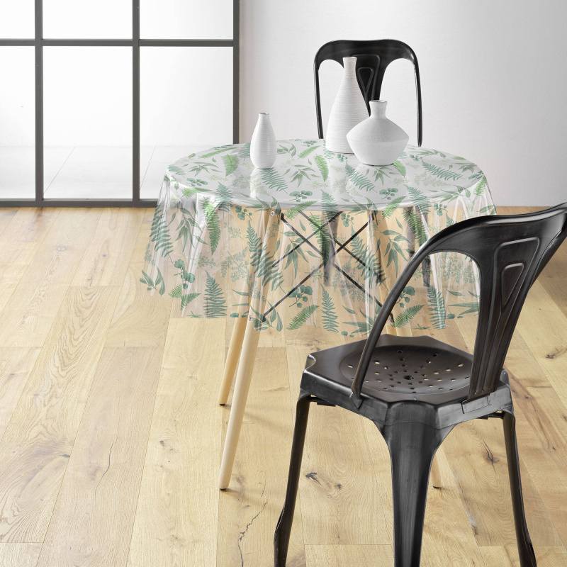 Douceur d'intérieur Transparentní ubrus PVC s rostlinným vzorem AUREA, ⌀ 140 cm zelená