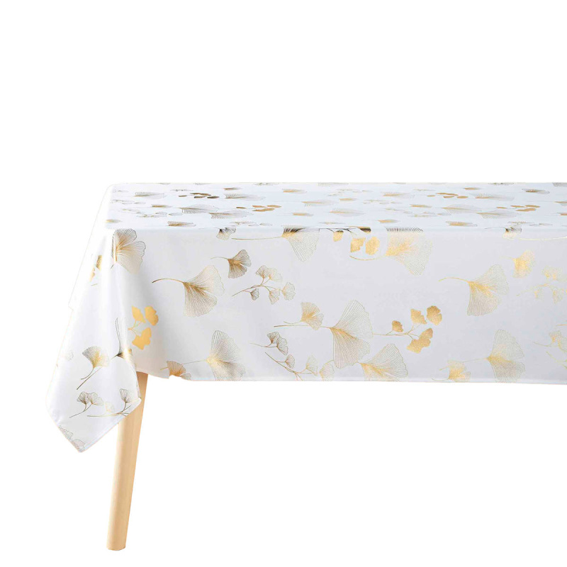 Douceur d'intérieur Obdélnikový ubrus BLOOMY, bílý, zlatý japonský ginkgo zlatá