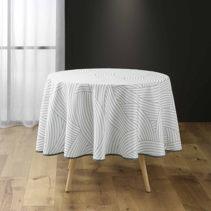 Douceur d'intérieur Kulatý polyesterový ubrus s potiskem LINEA, Ø 180 cm bílá