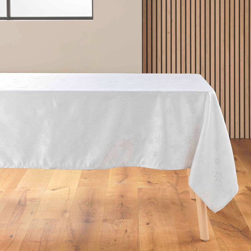 Douceur d'intérieur Žakárový vánoční ubrus, FLOCONS, 140 x 300 cm bílá