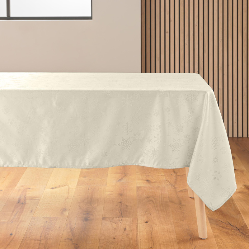 Douceur d'intérieur Žakárový vánoční ubrus, FLOCONS, 140 x 300 cm, zlatý zlatý