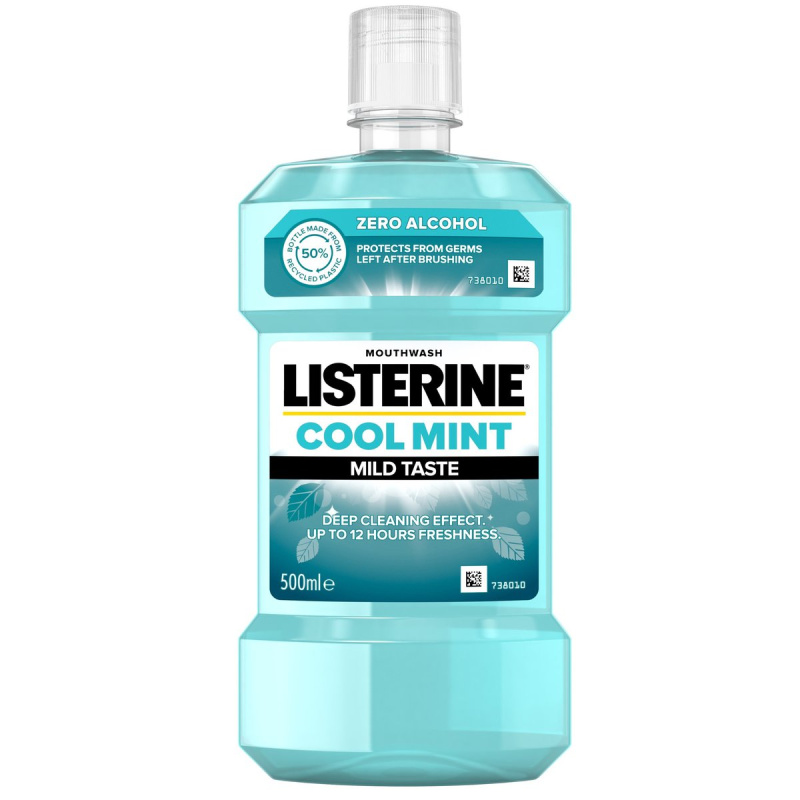 Listerine Cool Mint Mild Taste ústní voda bez alkoholu příchuť Cool Mint 500 ml