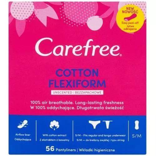 Carefree Cotton Flexiform slipové vložky bez parfemace 56 ks