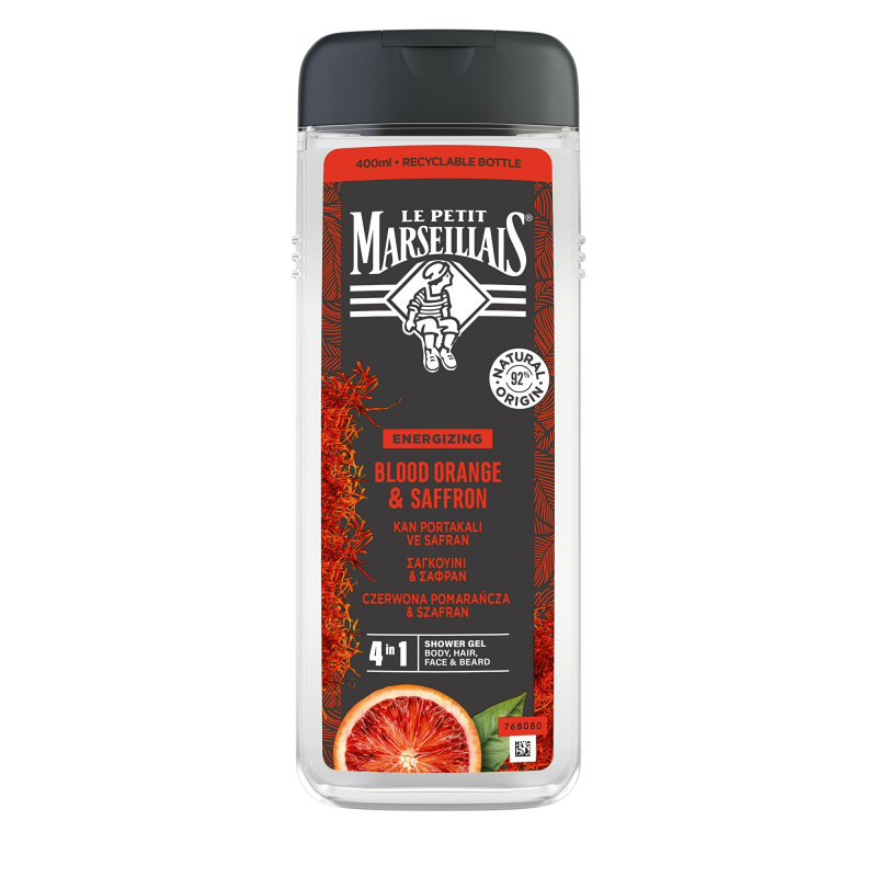 Le Petit Marseillais Blood Orange & Saffron sprchový gel 4 v 1 pro muže 400 ml