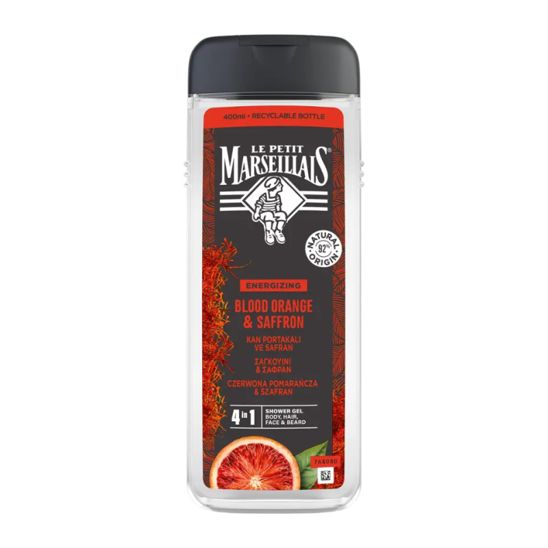Le Petit Marseillais Blood Orange & Saffron sprchový gel 4 v 1 pro muže 400 ml