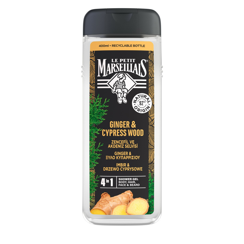 Le Petit Marseillais Ginger & Cypress Wood sprchový gel 4 v 1 pro muže 400 ml