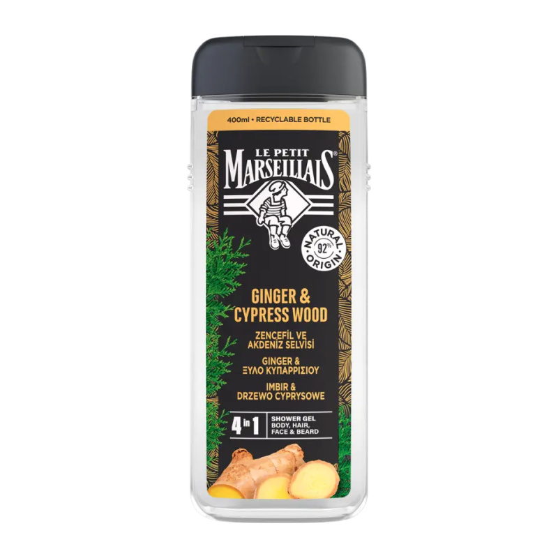Le Petit Marseillais Ginger & Cypress Wood sprchový gel 4 v 1 pro muže 400 ml