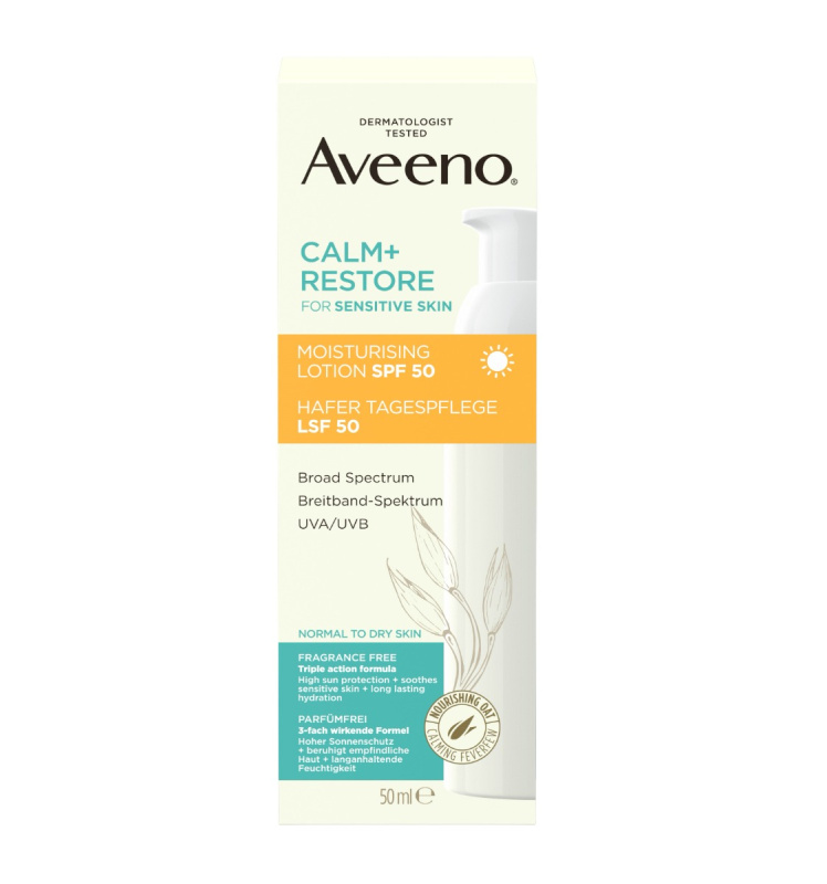 Aveeno Calm + Restore hydratační pleťové mléko SPF 50 50 ml