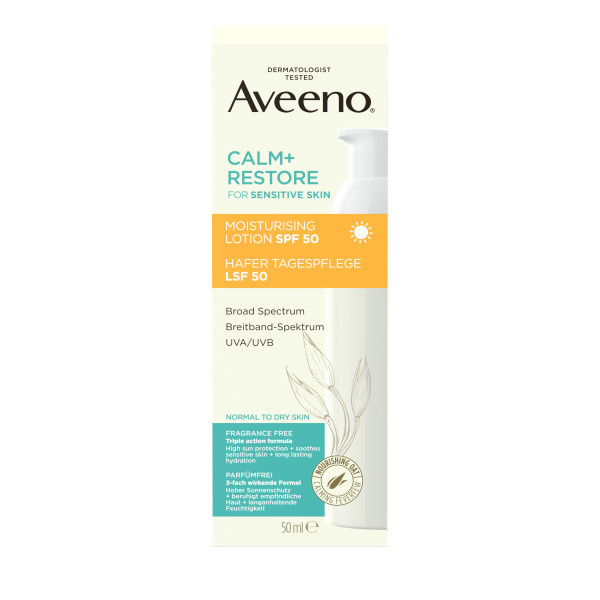 Aveeno Calm + Restore hydratační pleťové mléko SPF 50 50 ml
