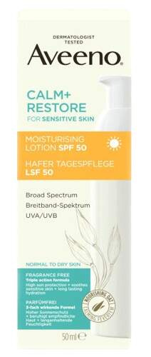 Aveeno Calm + Restore hydratační pleťové mléko SPF 50 50 ml