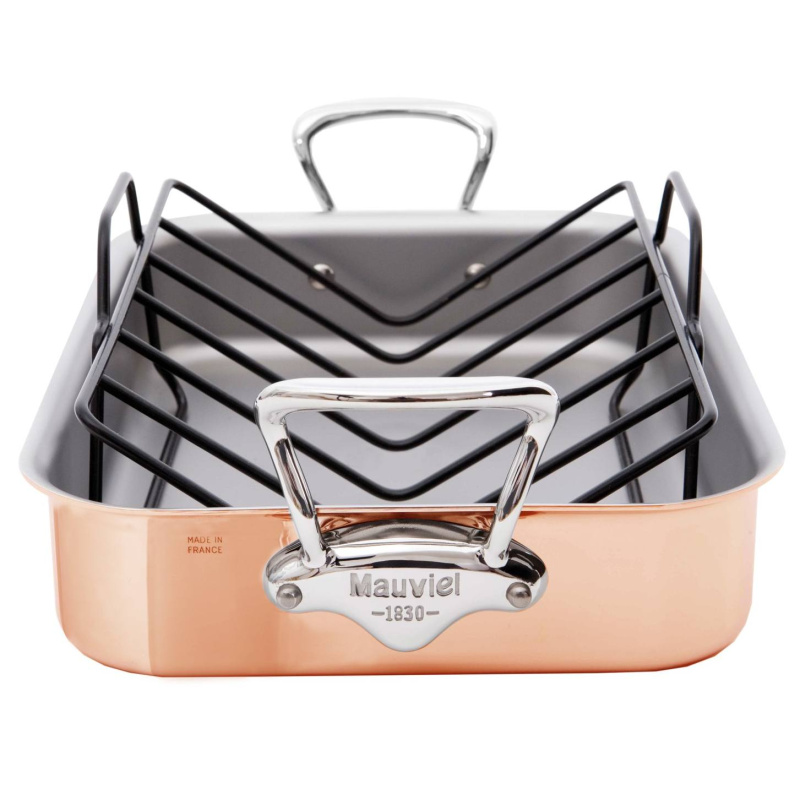 Mauviel Měděný pekáč s nerezovými uchy a roštem, M’héritage 150 S, 30 x 22 cm 611730