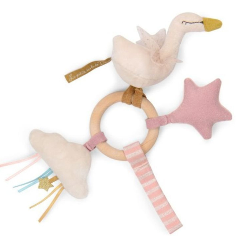 Chrastítko s dřevěným kroužkem Swan od Moulin Roty