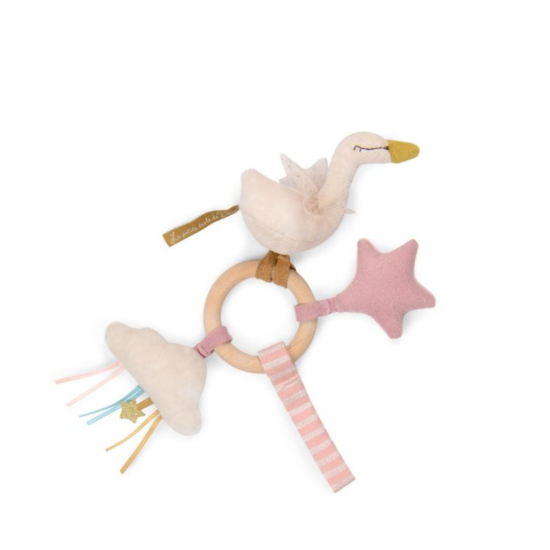 Chrastítko s dřevěným kroužkem Swan od Moulin Roty