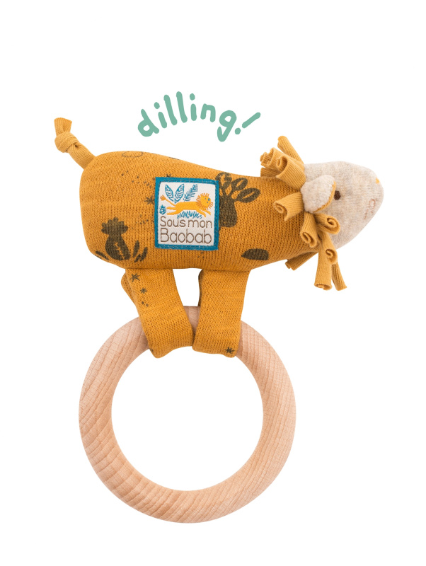 Chrastítko lvíček s dřevěným kroužkem Moulin Roty