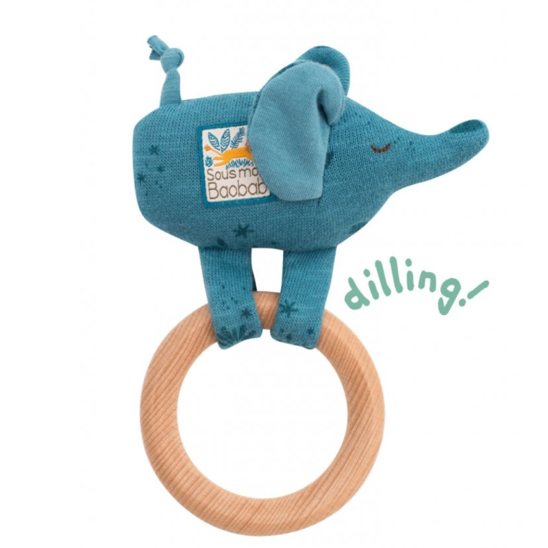 Chrastící sloník s dřevěným kroužkem Moulin Roty