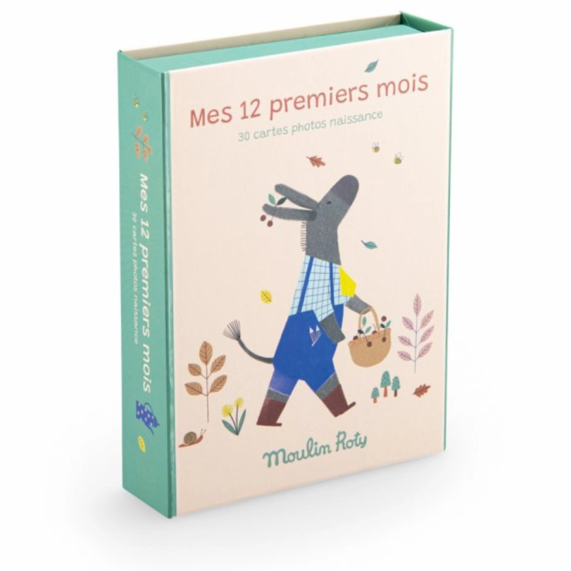 Moulin Roty milníkové kartičky 12 měsíců s motivem oslíka