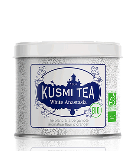 Kusmi Tea Sypaný bílý čaj White Anastasia Bio, kovová dóza 90 g 21635A1070