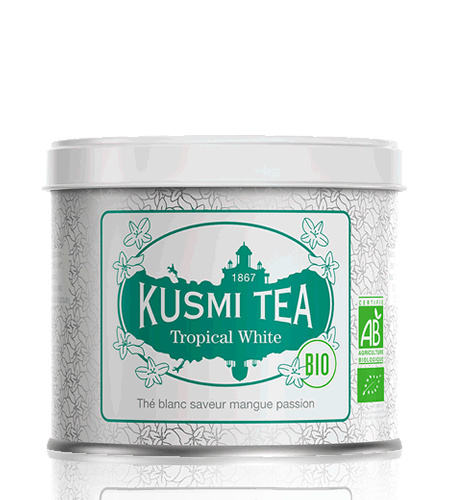 Kusmi Tea Sypaný bílý čaj Tropical White Bio, kovová dóza 90 g 21637A1070