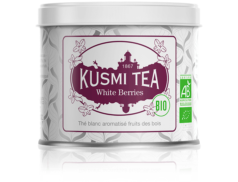 Kusmi Tea Sypaný bílý čaj White Berries Bio, kovová dóza 90 g 21095A1070
