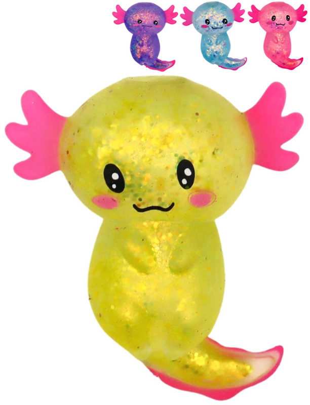 Třpytivý mačkací axolotl antistresová hračka - 1 kus