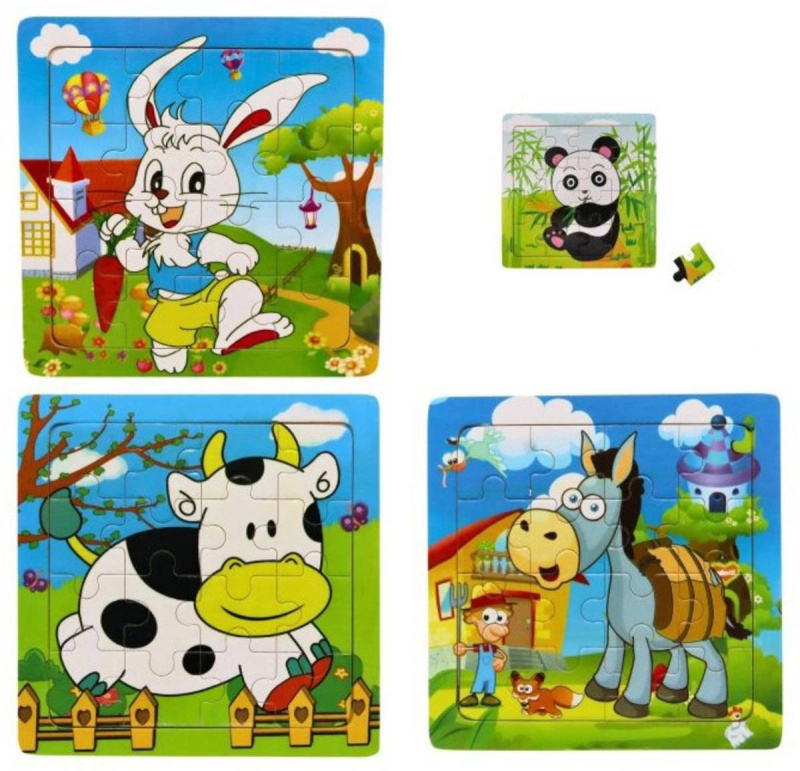 Dřevěné puzzle se zvířátky 15 × 15 cm, 16 dílků - 1 kus