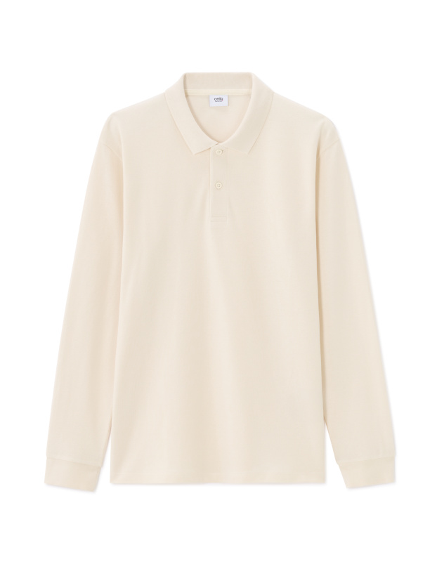 Celio krémové polokošilové tričko s dlouhým rukávem