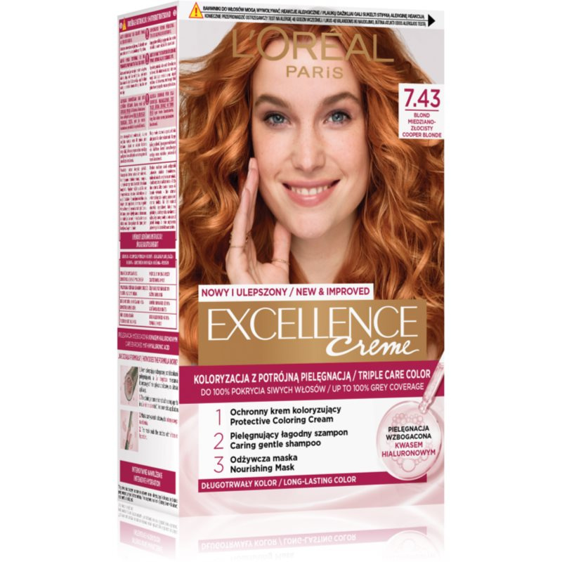 L’Oréal Paris Excellence Creme barva na vlasy odstín 7.43 Blonde Copper 1 ks