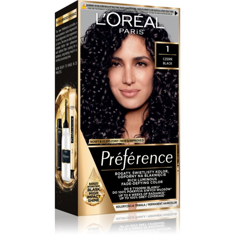 L’Oréal Paris Préférence permanentní barva na vlasy odstín 1 Black 1 ks