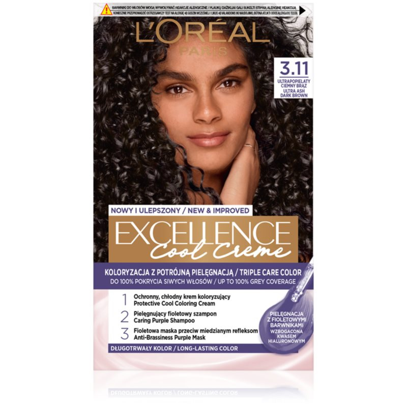 L’Oréal Paris Excellence Cool Creme barva na vlasy odstín 3.11 Ultra Ash Dark Brown 1 ks