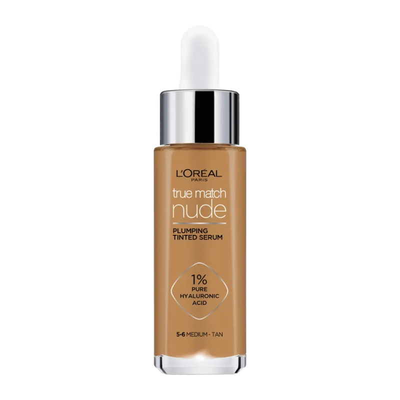 L’Oréal Paris True Match Nude Plumping Tinted Serum sérum pro sjednocení barevného tónu pleti odstín 5-6 Medium Tan 30 ml