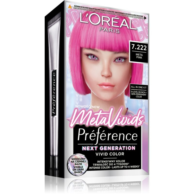 L’Oréal Paris Préférence Meta Vivids semipermanentní barva na vlasy odstín 7.222 Meta Pink 1 ks