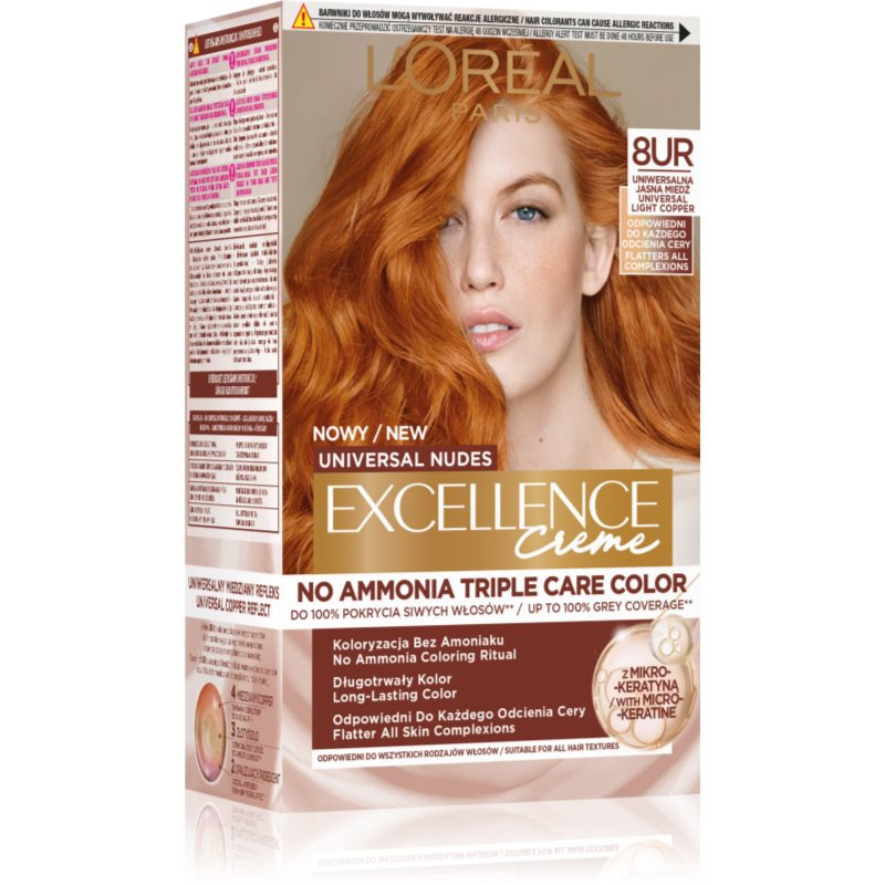 L’Oréal Paris Excellence Universal Nudes permanentní barva na vlasy odstín 8UR Universal Light Copper 1 ks