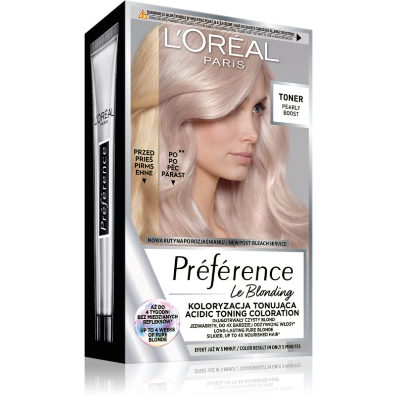 L’Oréal Paris Préférence Le Blonding Toner kyselý toner neutralizující mosazné podtóny odstín Pearly Boost 1 ks