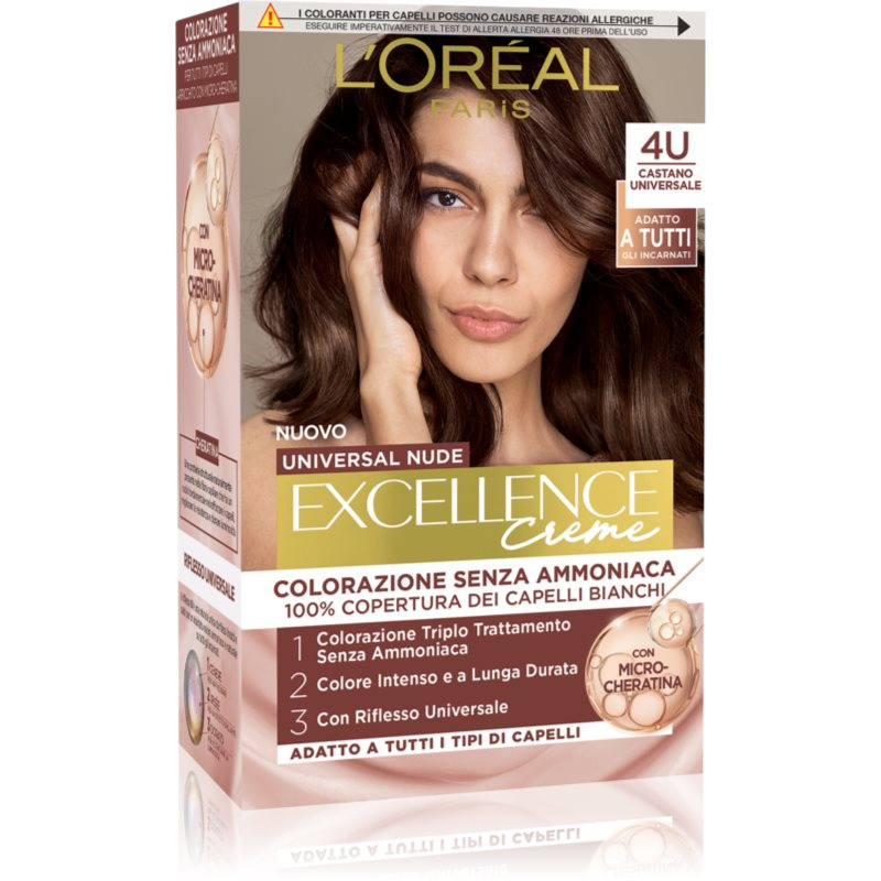 L’Oréal Paris Excellence Universal Nudes permanentní barva na vlasy odstín 4U Castano Universale 1 ks