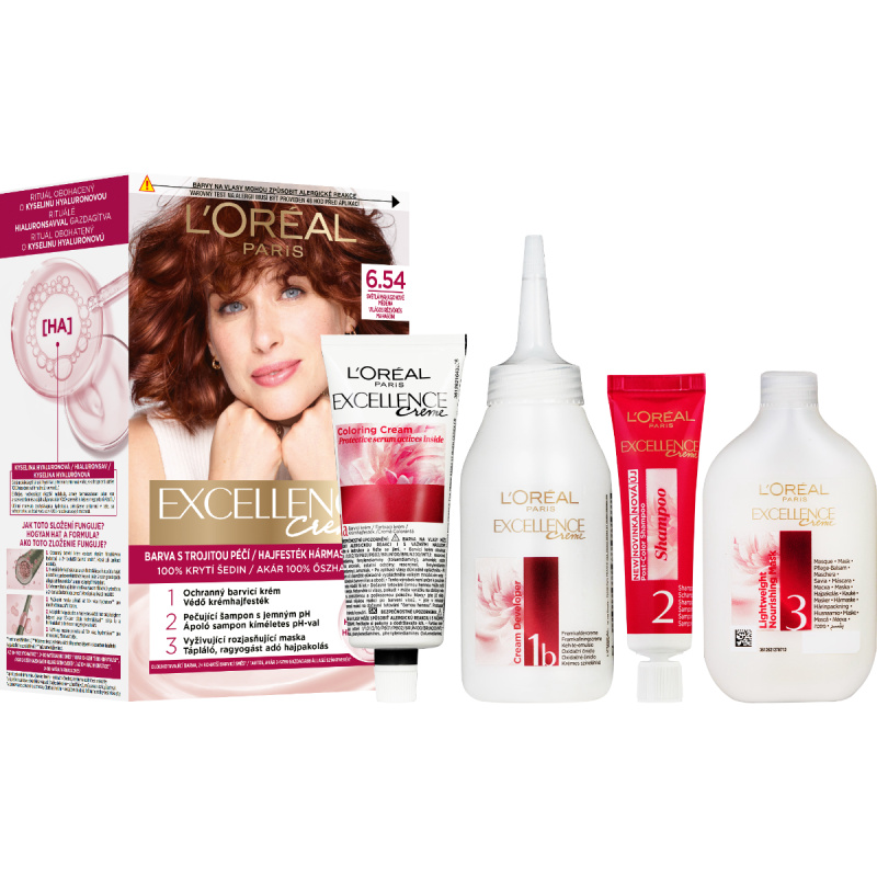 Loréal Paris Excellence Creme odstín 6.54 světlá mahagonově měděná barva na vlasy