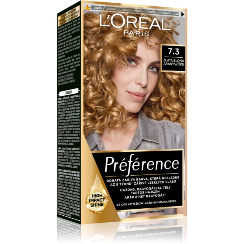 L'Oréal Paris Préférence permanentní barva na vlasy 7.3 zlatá blond