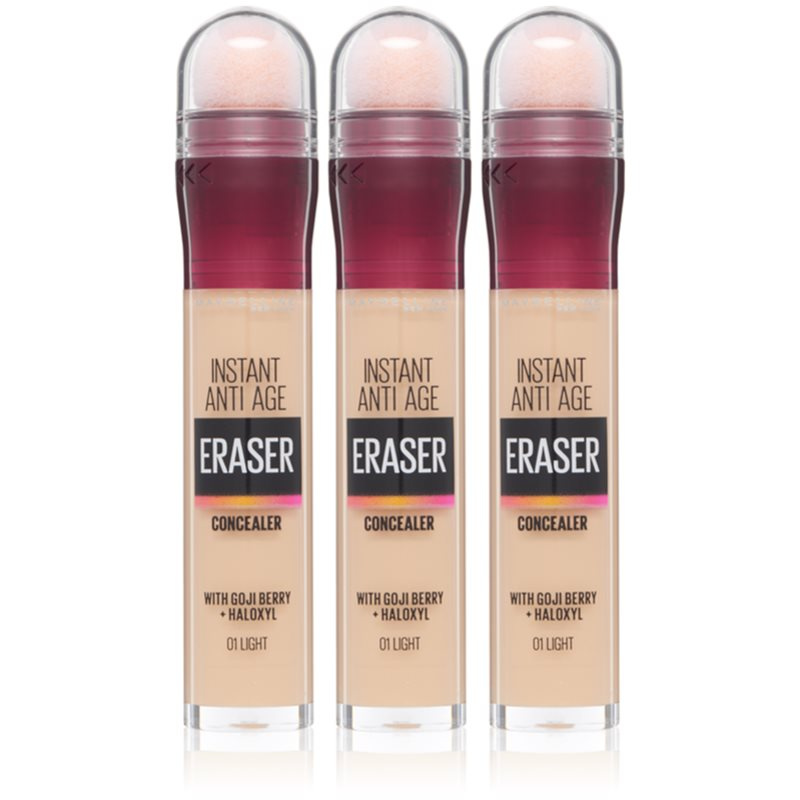 MAYBELLINE NEW YORK Instant Anti Age Eraser tekutý korektor s houbičkovým aplikátorem výhodné balení odstín 01 Light
