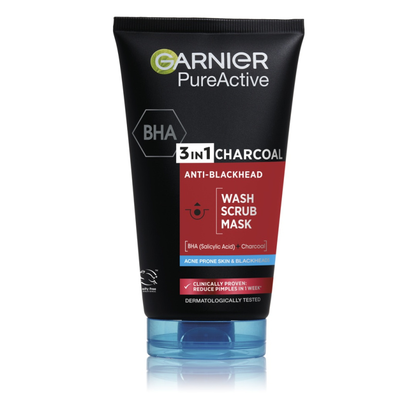 Garnier Pure Active černá maska na obličej proti černým tečkám a akné s aktivním uhlím 3v1 150 ml