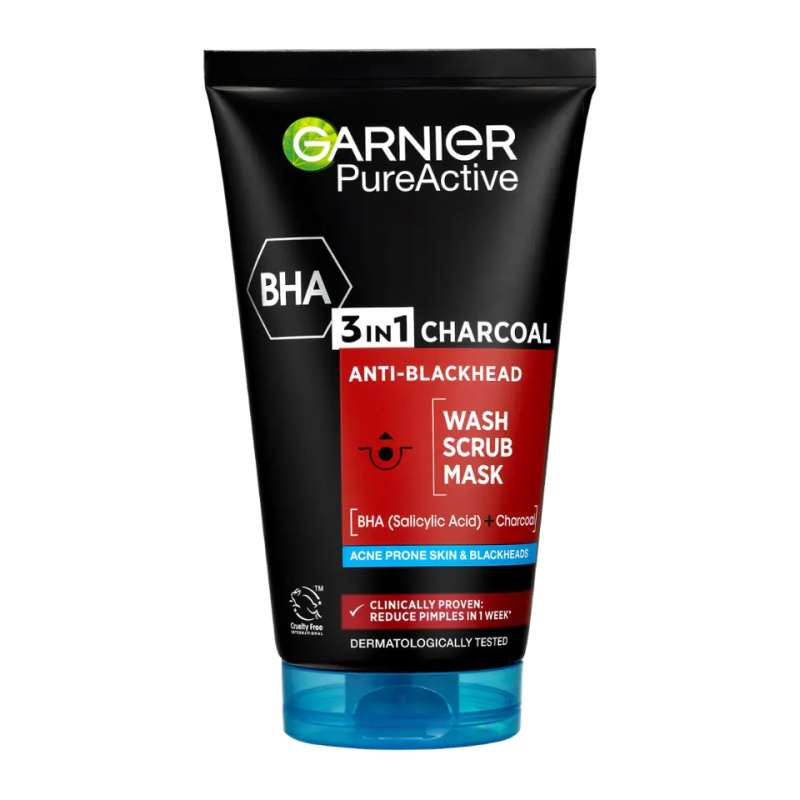 Garnier Pure Active černá maska na obličej proti černým tečkám a akné s aktivním uhlím 3v1 150 ml